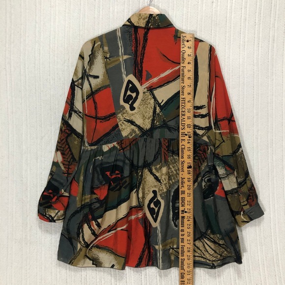 JOHN MARK Abstract Print Button Up Shirt Tunic Top with Pockets Womens Size S - Picture 8 of 9